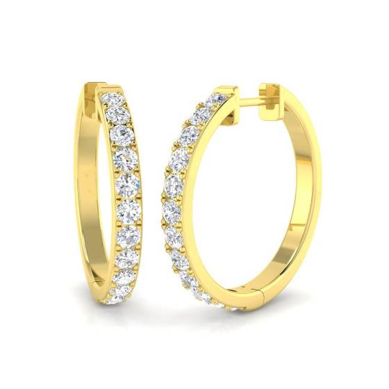 0.97ct SI2/G Round cut Natural Diamond Hoop Earrings in 18k Yellow Gold