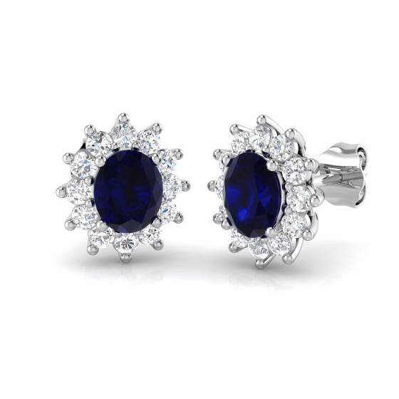 2.29ct SI2/G Oval cut Blue Sapphire Gemstone Earrings in 18k White Gold