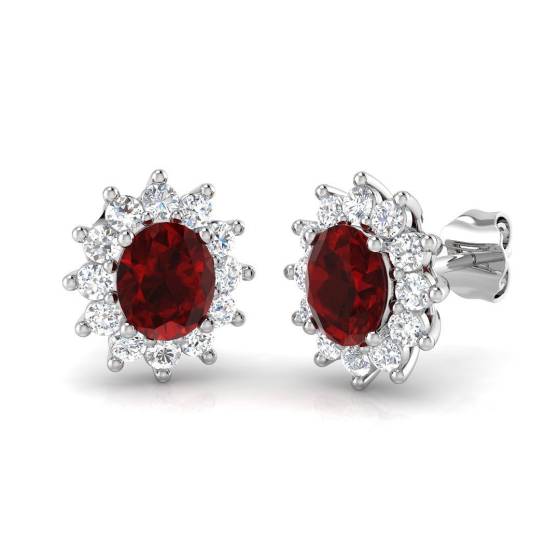1.96ct SI2/G Oval cut Ruby Gemstone Earrings in 18k White Gold
