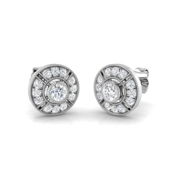 0.50ct SI2/G Round cut Natural Diamond Cluster Earrings in 18k White Gold