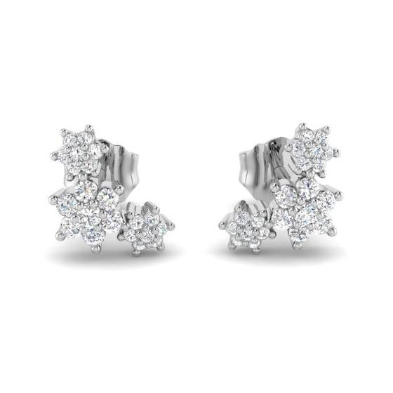 0.19ct SI2/G Round cut Natural Diamond Cluster Earrings in 9k White Gold