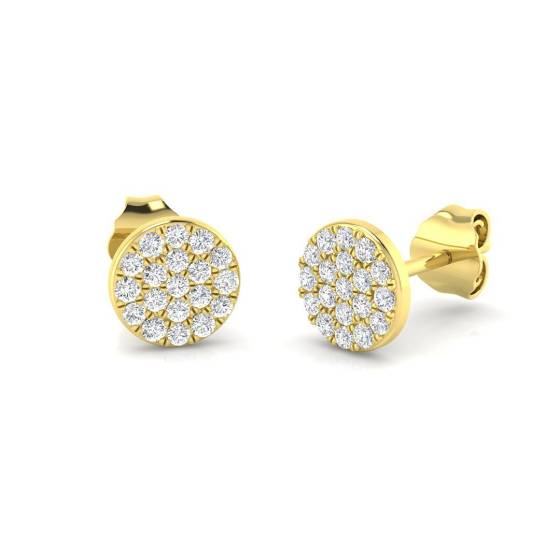 0.29ct SI2/G Round cut Natural Diamond Cluster Earrings in 9k Yellow Gold