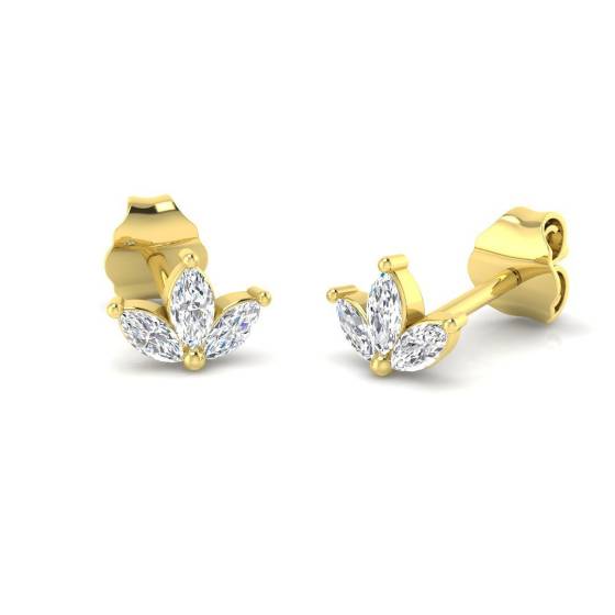 0.21ct SI2/G Marquise cut Natural Diamond Cluster Earrings in 9k Yellow Gold
