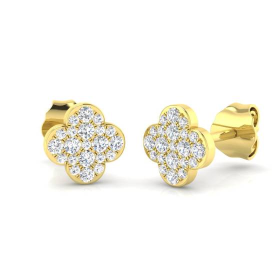 0.18ct SI2/G Round cut Natural Diamond Cluster Earrings in 9k Yellow Gold