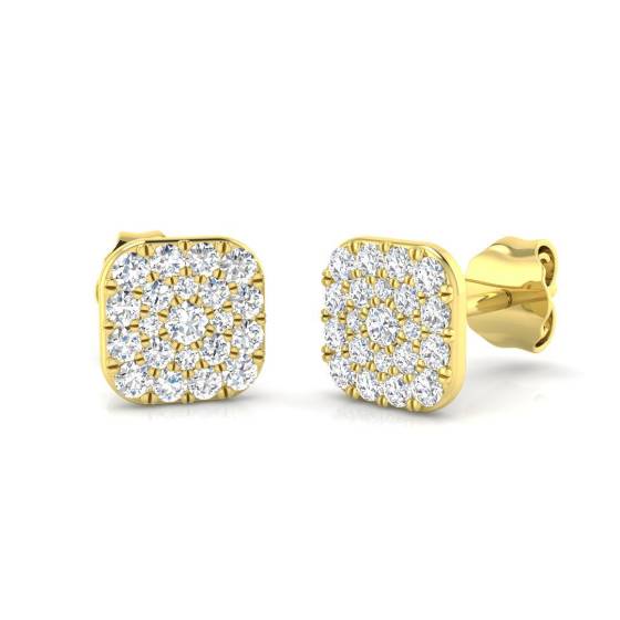0.38ct SI2/G Round cut Natural Diamond Cluster Earrings in 9k Yellow Gold