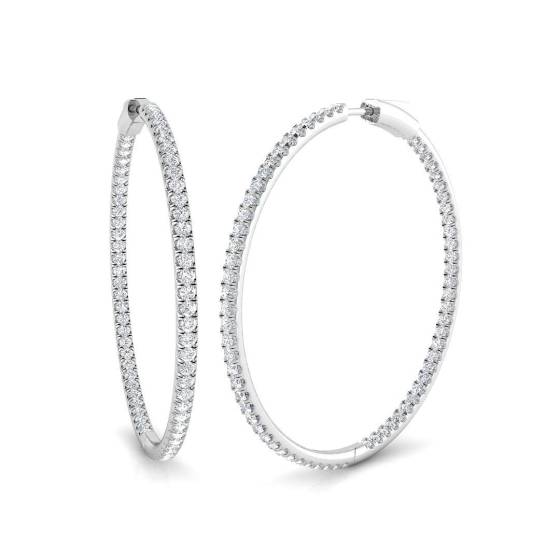 3.07ct SI2/G Round cut Natural Diamond Hoop Earrings in 18k White Gold