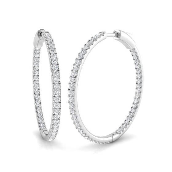 1.52ct SI2/G Round cut Natural Diamond Hoop Earrings in 18k White Gold