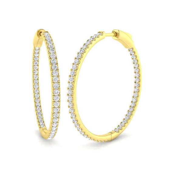 1.52ct SI2/G Round cut Natural Diamond Hoop Earrings in 18k Yellow Gold