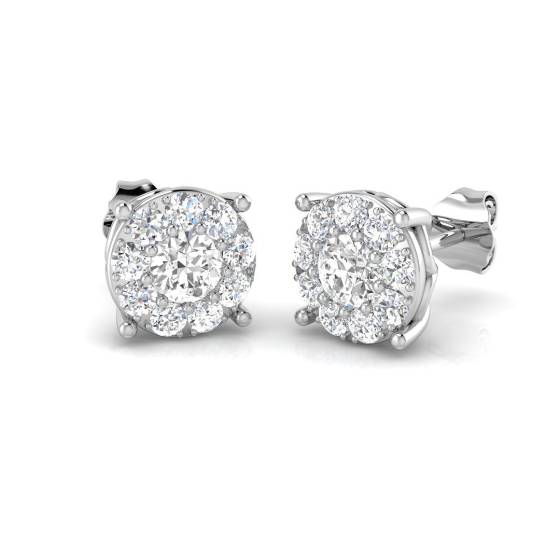 1.02ct SI2/G Round cut Natural Diamond Cluster Earrings in 9k White Gold