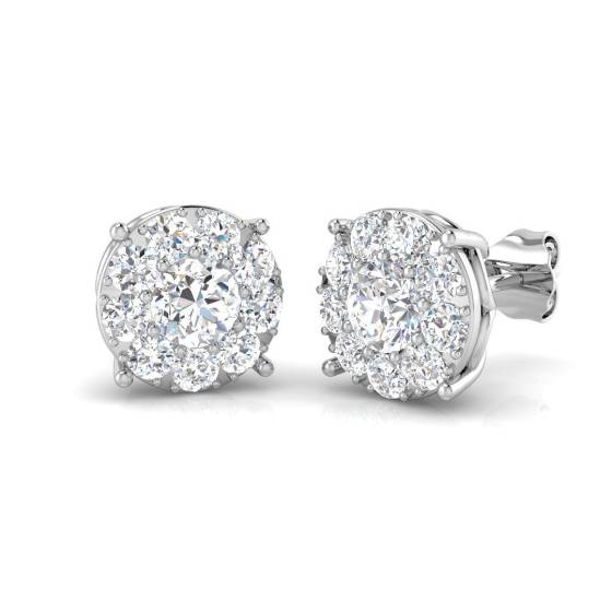 1.63ct SI2/G Round cut Natural Diamond Cluster Earrings in 9k White Gold