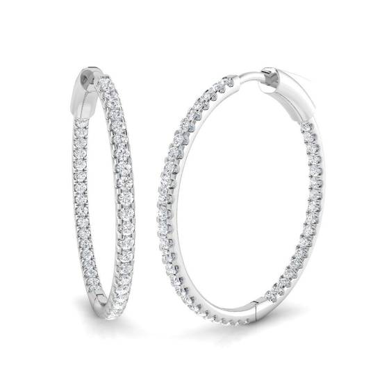 1.00ct SI2/G Round cut Natural Diamond Hoop Earrings in 18k White Gold