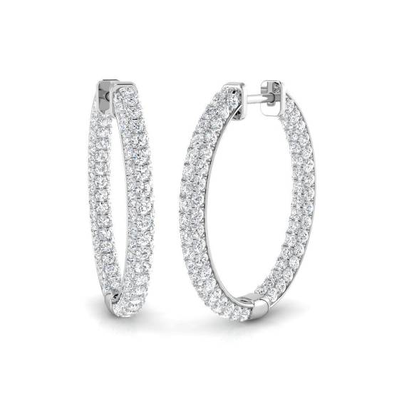 2.60ct SI2/G Round cut Natural Diamond Hoop Earrings in 18k White Gold