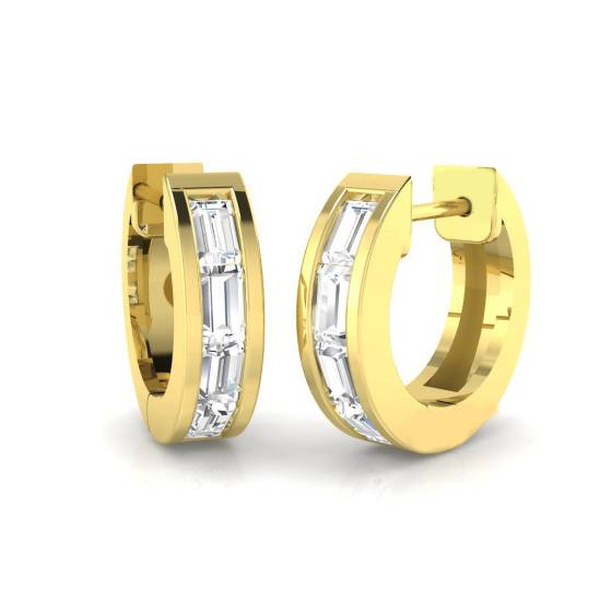 0.46ct SI2/G Baguette cut Natural Diamond Hoop Earrings in 18k Yellow Gold