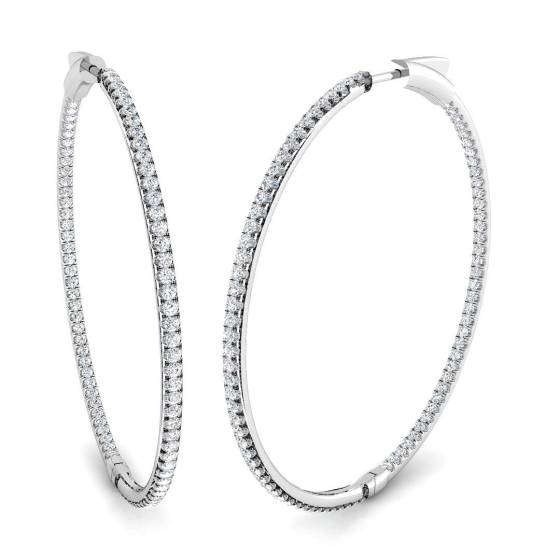 1.74ct SI2/G Round cut Natural Diamond Hoop Earrings in 18k White Gold