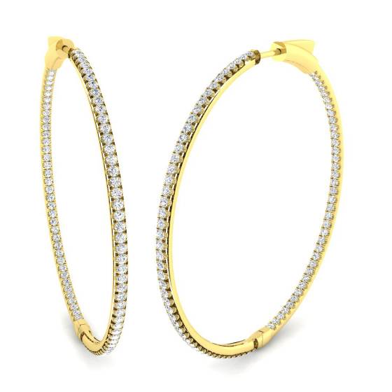 1.74ct SI2/G Round cut Natural Diamond Hoop Earrings in 18k Yellow Gold