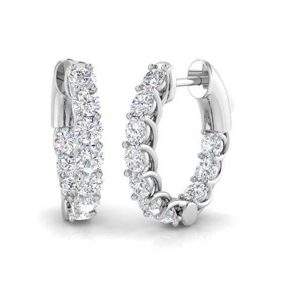 1.99ct SI2/G Round cut Natural Diamond Hoop Earrings in 18k White Gold