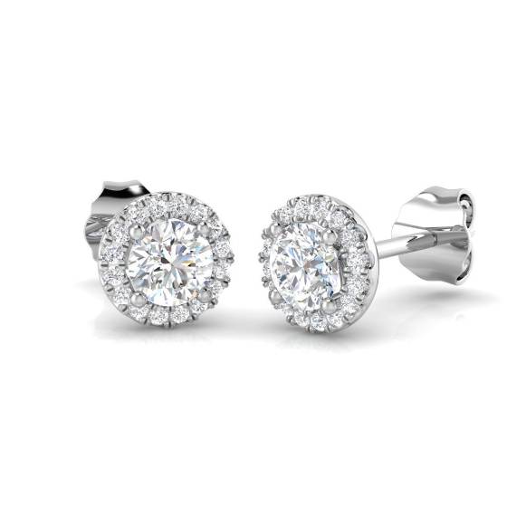 0.57ct SI2/G Round cut Natural Diamond Halo Earrings in 18k White Gold