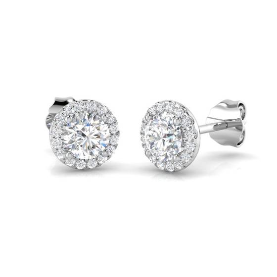 0.81ct SI2/G Round cut Natural Diamond Halo Earrings in 18k White Gold