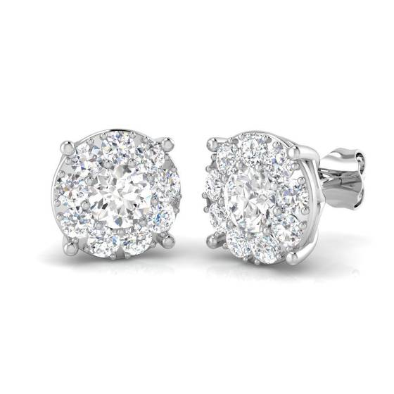 1.90ct SI2/G Round cut Natural Diamond Cluster Earrings in 9k White Gold