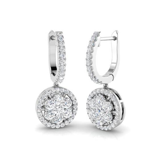 1.06ct SI2/G Round cut Natural Diamond Drop Earrings in 18k White Gold