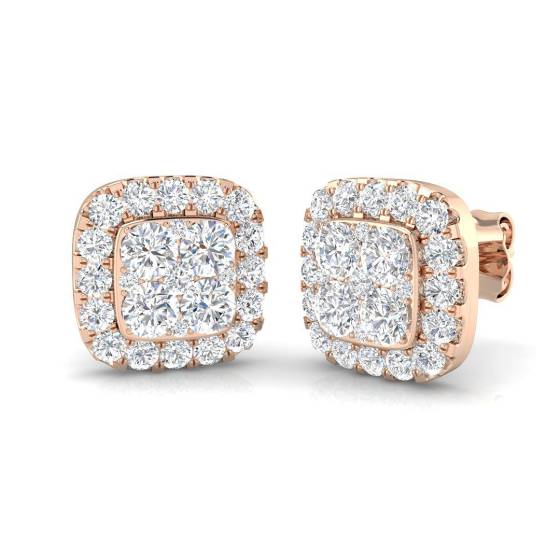 1.30ct SI2/G Round cut Natural Diamond Cluster Earrings in 9k Rose Gold