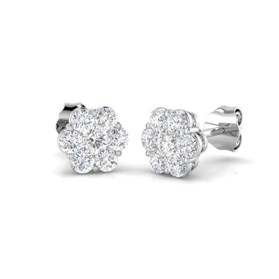 0.78ct I1/G Round cut Natural Diamond Cluster Earrings in 9k White Gold