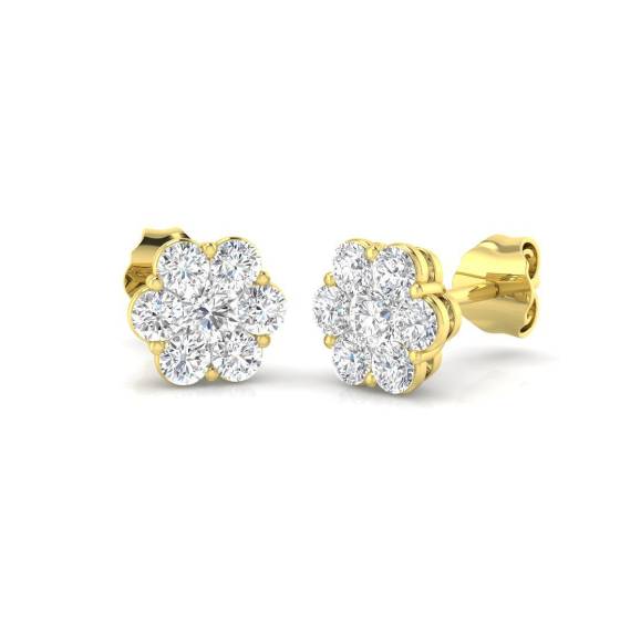 0.78ct I1/G Round cut Natural Diamond Cluster Earrings in 9k Yellow Gold
