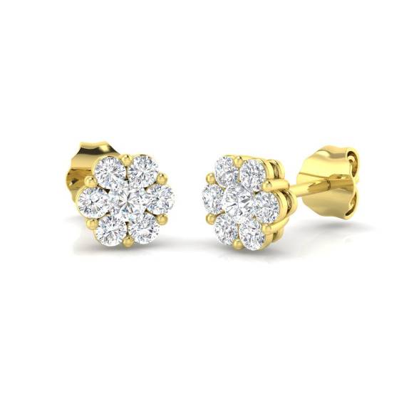 0.49ct I1/G Round cut Natural Diamond Cluster Earrings in 9k Yellow Gold