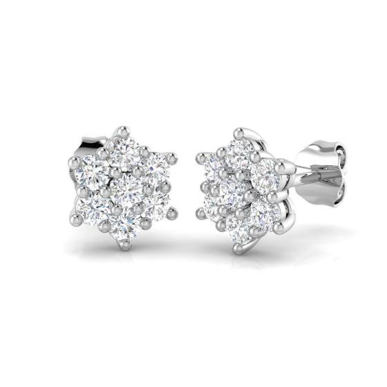 0.75ct I1/G Round cut Natural Diamond Cluster Earrings in 9k White Gold