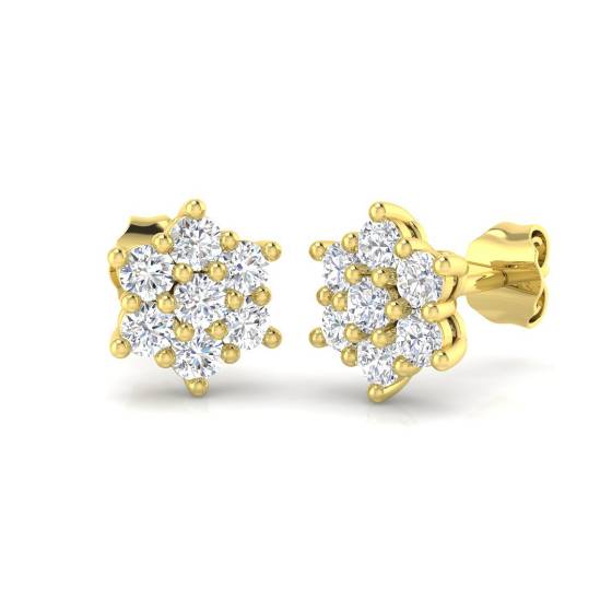 0.77ct I1/G Round cut Natural Diamond Cluster Earrings in 9k Yellow Gold