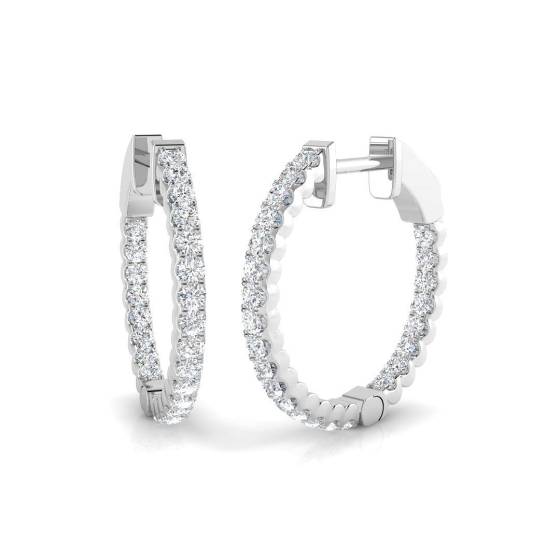 0.71ct SI2/G Round cut Natural Diamond Hoop Earrings in 18k White Gold