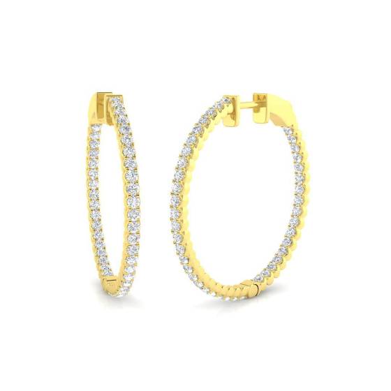 1.40ct SI2/G Round cut Natural Diamond Hoop Earrings in 18k Yellow Gold
