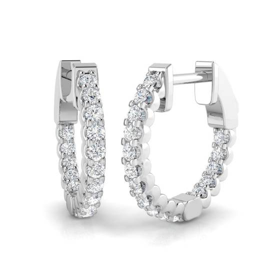 0.50ct SI2/G Round cut Natural Diamond Hoop Earrings in 18k White Gold