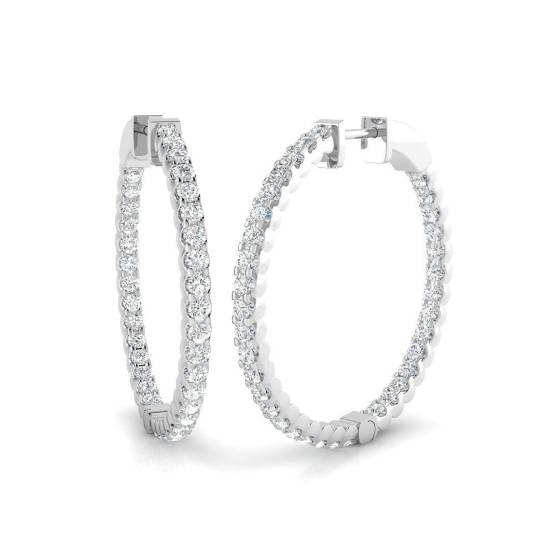 1.79ct SI2/G Round cut Natural Diamond Hoop Earrings in 18k White Gold