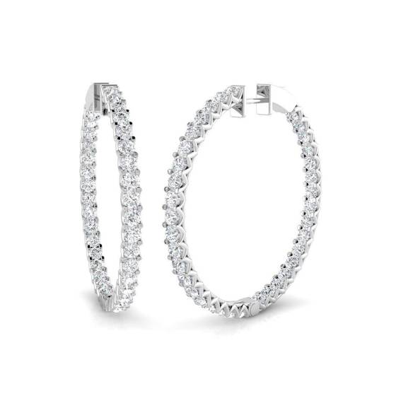 5.05ct SI2/G Round cut Natural Diamond Hoop Earrings in 18k White Gold