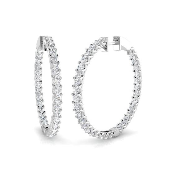 3.85ct SI2/G Round cut Natural Diamond Hoop Earrings in 18k White Gold