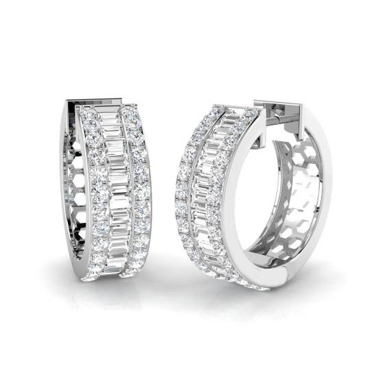 2.57ct SI2/G Baguette cut Natural Diamond Hoop Earrings in 9k White Gold
