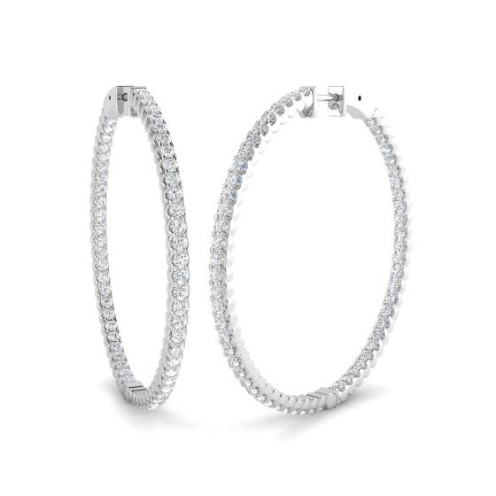 3.00ct SI2/G Round cut Natural Diamond Hoop Earrings in 18k White Gold