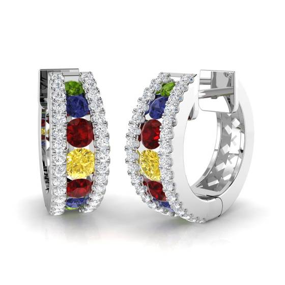 1.45ct SI2/G Round cut Multi Sapphire Gemstone Hoop Earrings in 9k White Gold