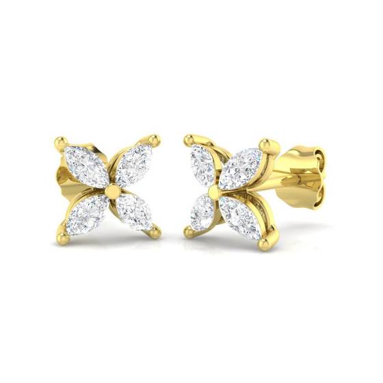 0.67ct SI2/G Marquise cut Natural Diamond Cluster Earrings in 18k Yellow Gold