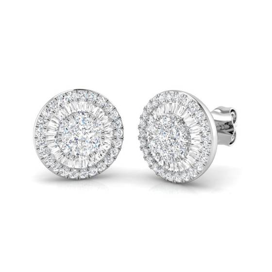 0.93ct SI2/G Round cut Natural Diamond Cluster Earrings in 9k White Gold