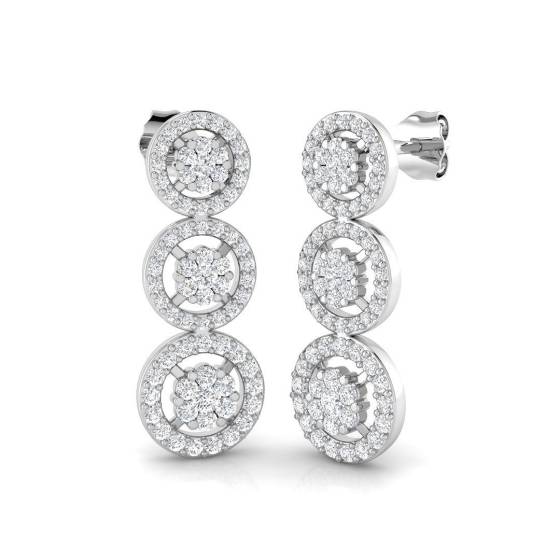 1.07ct SI2/G Round cut Natural Diamond Drop Earrings in 9k White Gold