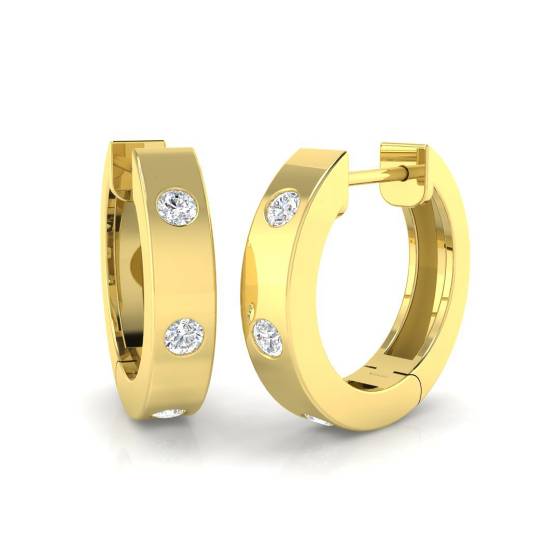 0.19ct SI2/G Round cut Natural Diamond Hoop Earrings in 9k Yellow Gold