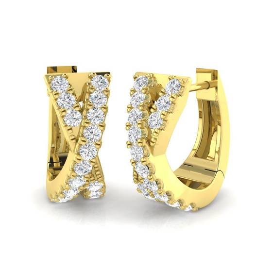0.39ct SI2/G Round cut Natural Diamond Hoop Earrings in 18k Yellow Gold