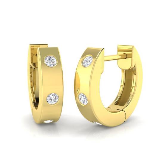 0.12ct SI2/G Round cut Natural Diamond Hoop Earrings in 9k Yellow Gold