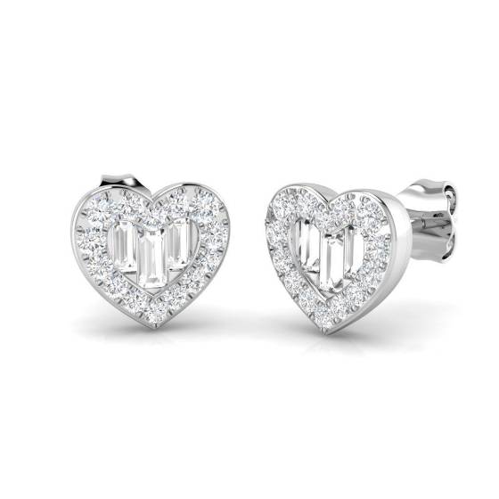 0.56ct SI2/G Baguette cut Natural Diamond Cluster Earrings in 9k White Gold