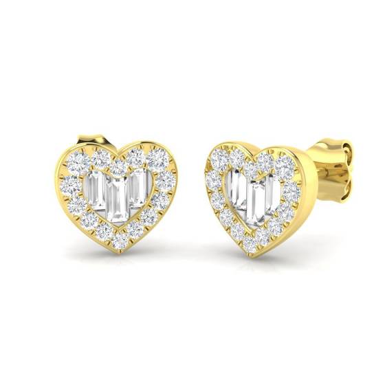 0.56ct SI2/G Baguette cut Natural Diamond Cluster Earrings in 9k Yellow Gold