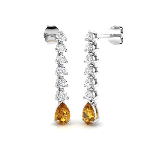 1.58ct SI2/G Pear cut Multi Sapphire Gemstone Earrings in 18k White Gold