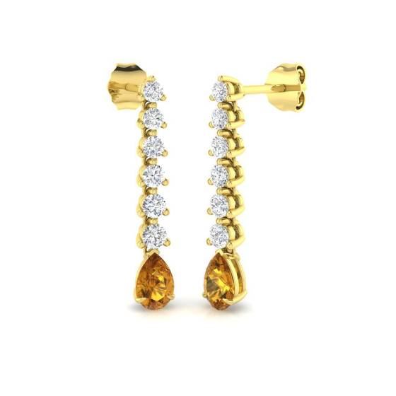 1.58ct SI2/G Pear cut Multi Sapphire Gemstone Earrings in 18k Yellow Gold