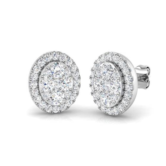 1.21ct SI2/G Round cut Natural Diamond Cluster Earrings in 18k White Gold